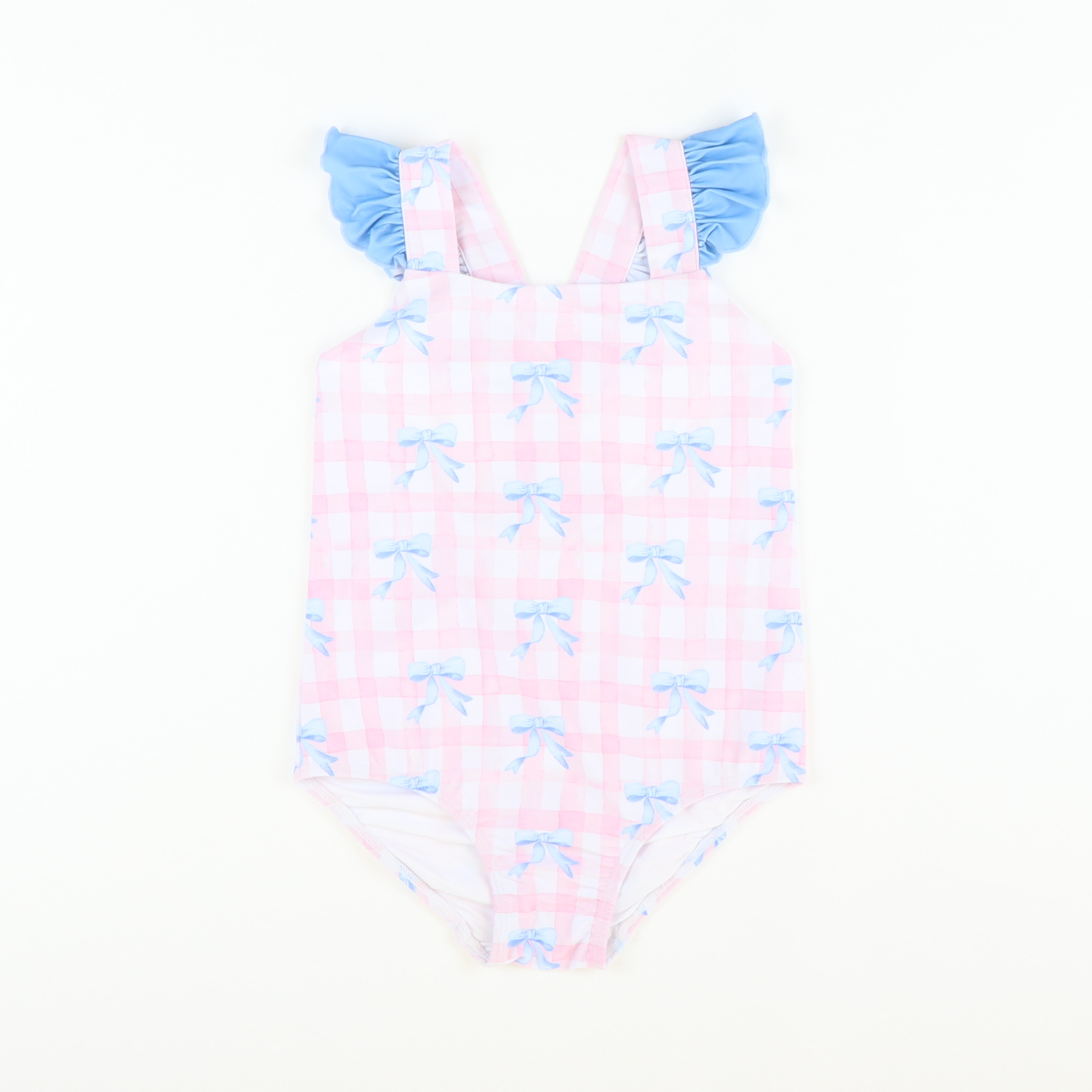 Blue Bows & Pink Check One-Piece Swimsuit