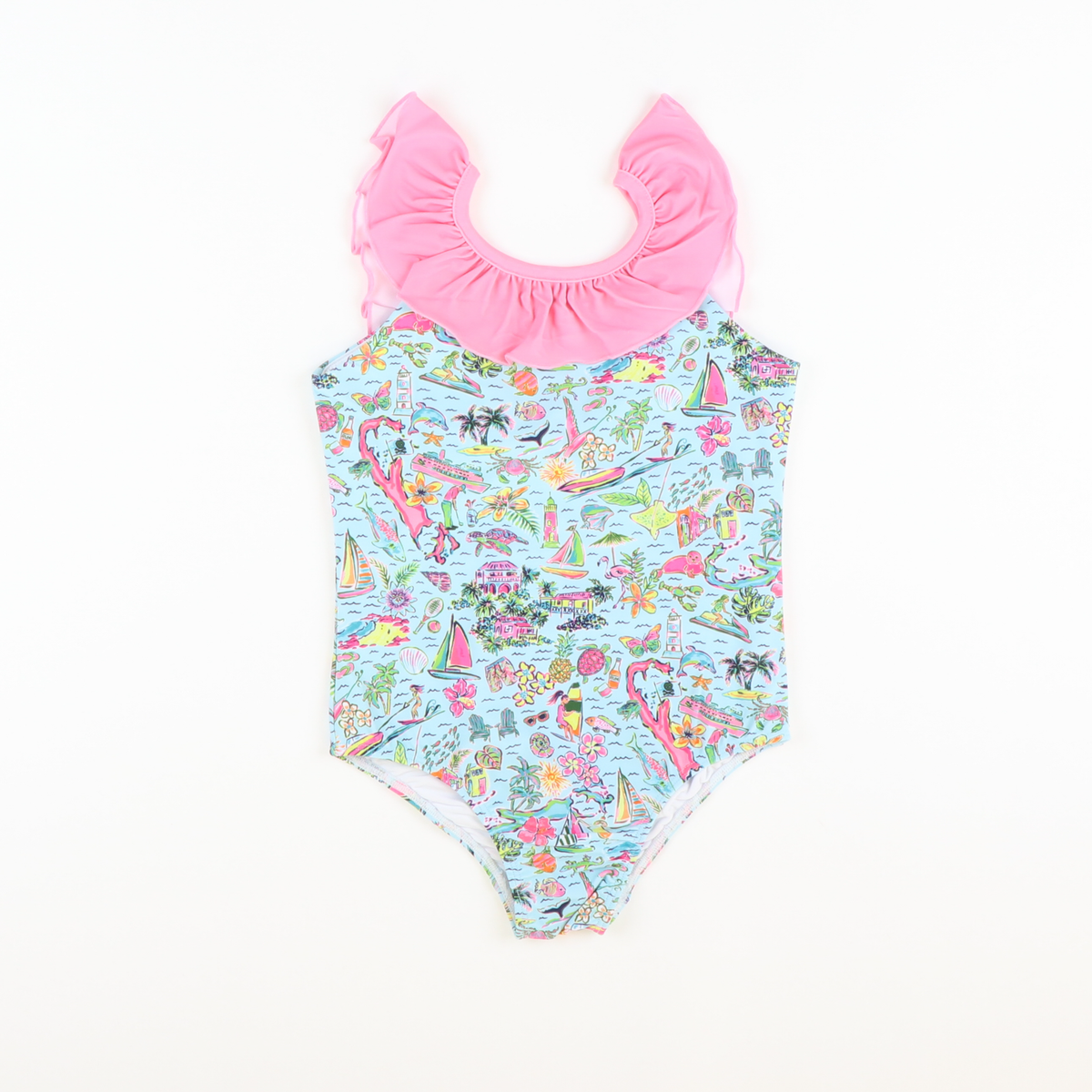 Resort Print Ruffle One-Piece Swimsuit