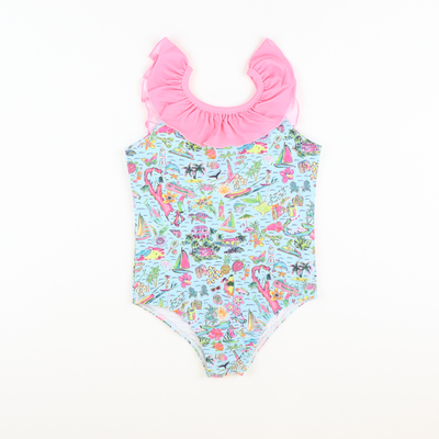 Resort Print Ruffle One-Piece Swimsuit