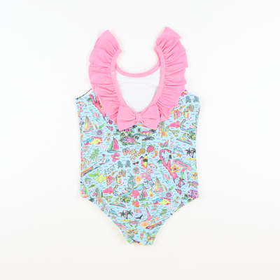 Resort Print Ruffle One-Piece Swimsuit