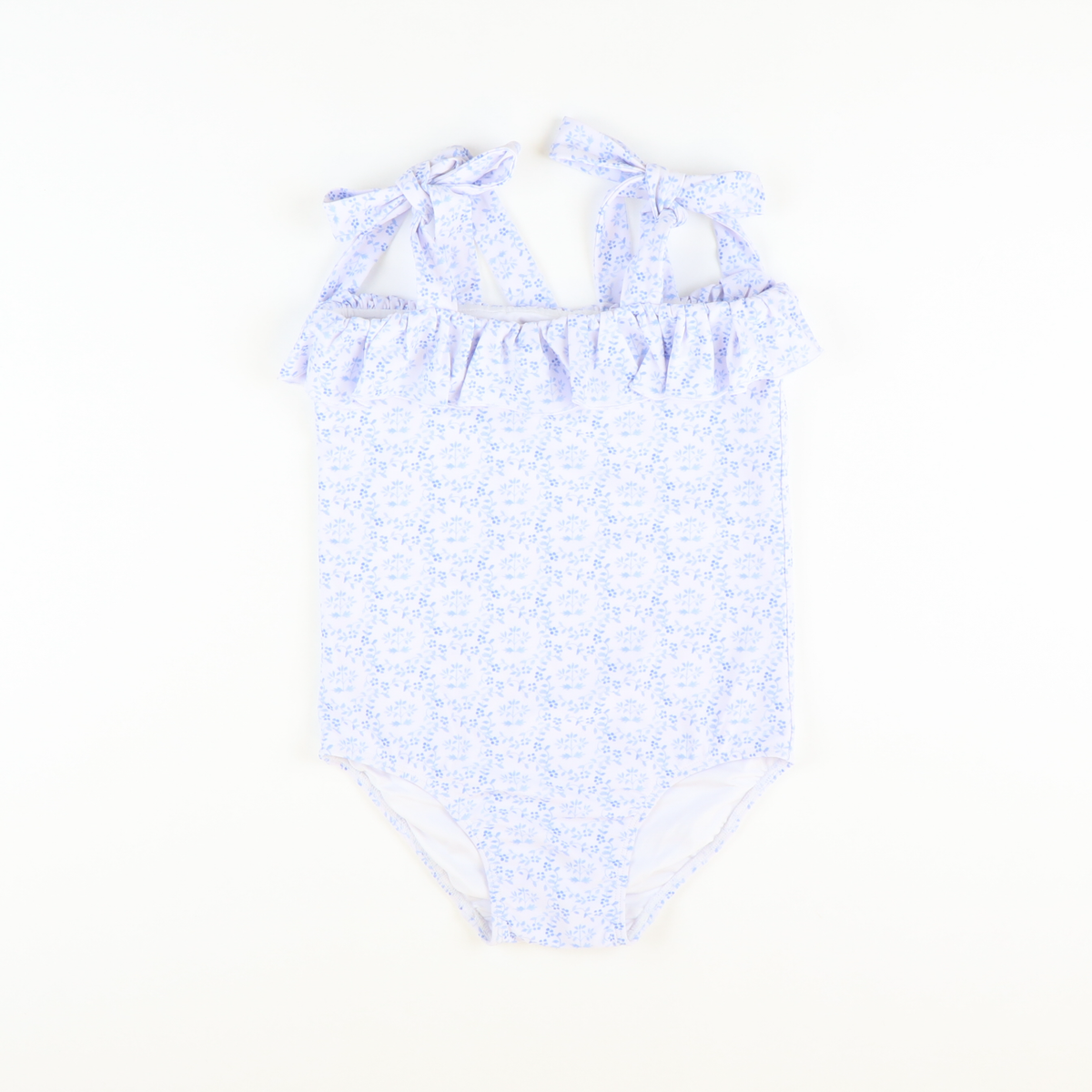 Chinoiserie Blue Ruffle & Ties One-Piece Swimsuit
