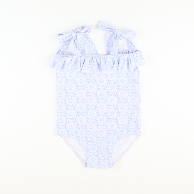 Chinoiserie Blue Ruffle & Ties One-Piece Swimsuit