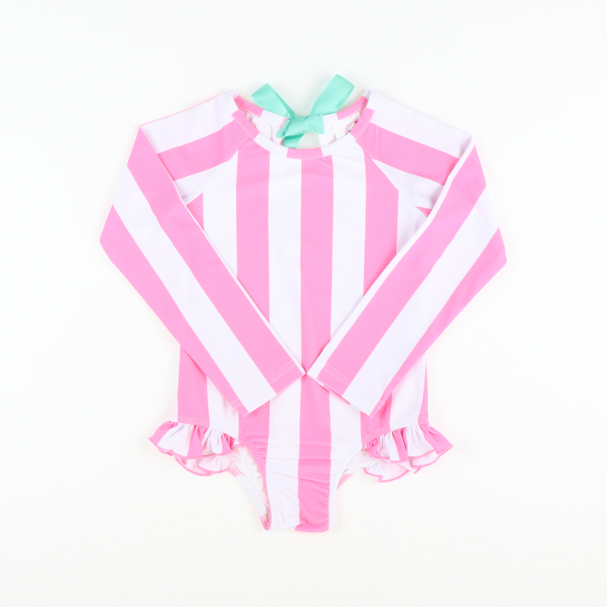 Preppy Pink Stripes One-Piece Rash Guard
