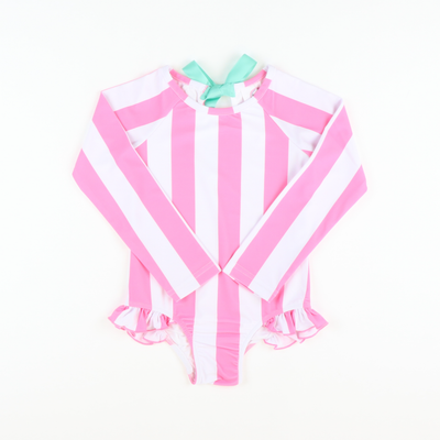 Preppy Pink Stripes One-Piece Rash Guard