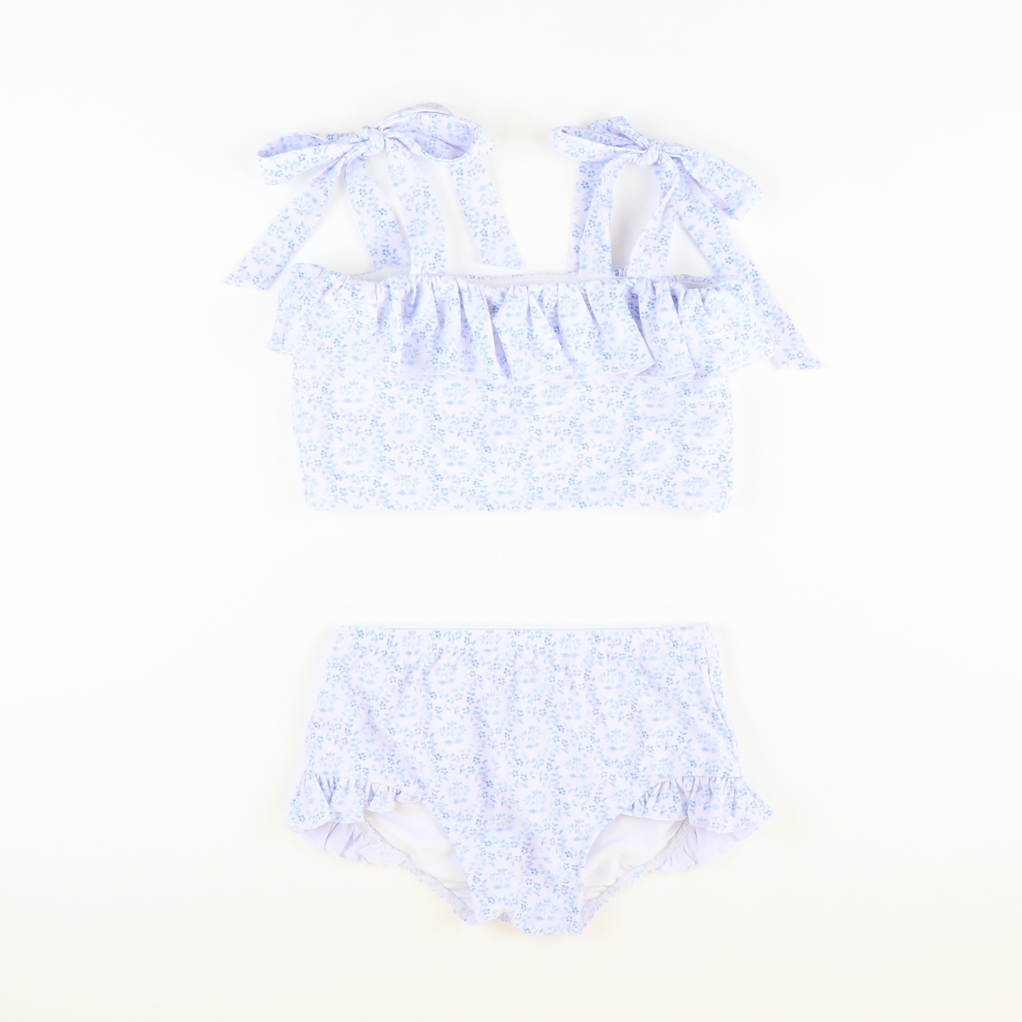 Chinoiserie Blue Ruffle & Ties Two-Piece Swimsuit