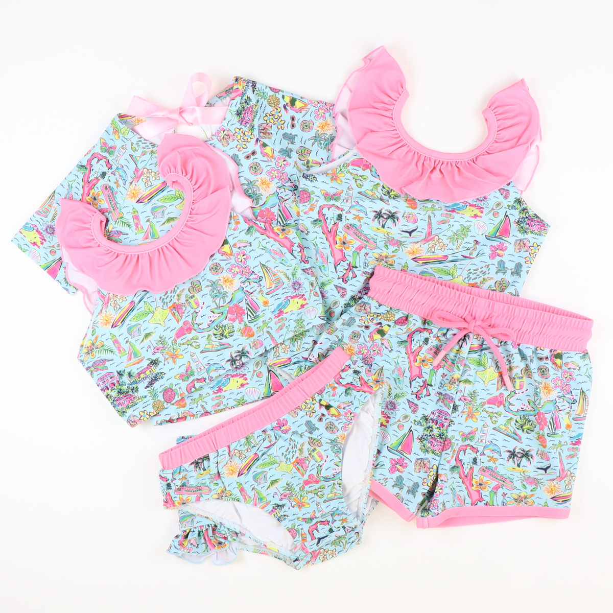Resort Print Ruffle Two-Piece Swimsuit