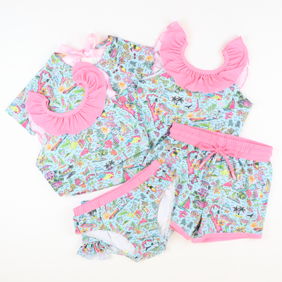 Resort Print Ruffle Two-Piece Swimsuit